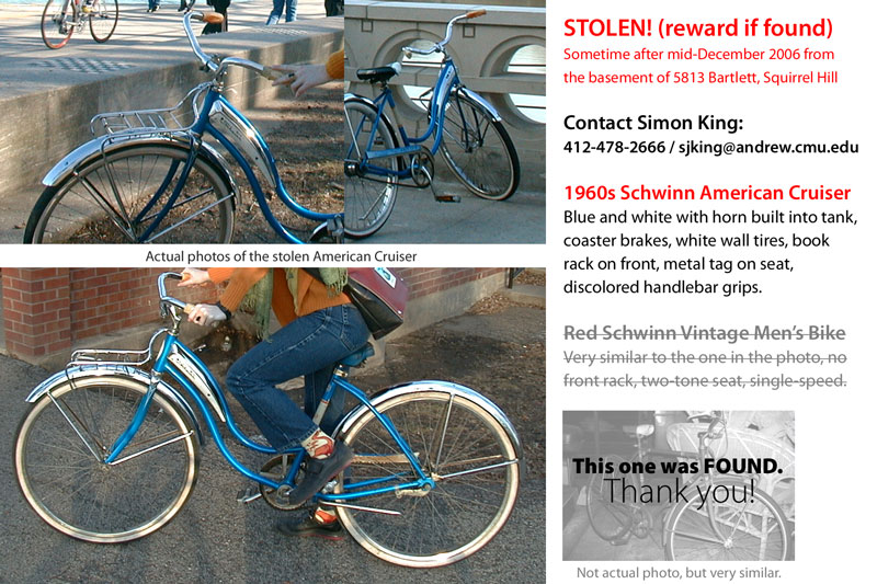 Photos and information on stolen bikes
